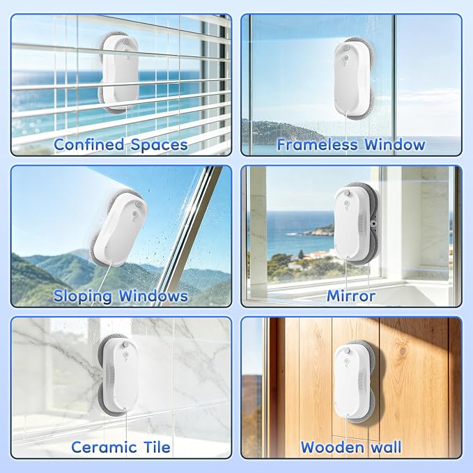 2026 Updated Window Cleaning Robot - Enhanced Battery, Max 6400Pa, Path Planning, Anti-Slipping, Edge Detection, Window Cleaner Robot for High-Rise Windows (2 pairs of nozzles, 10 cloths) (White) - Image 9