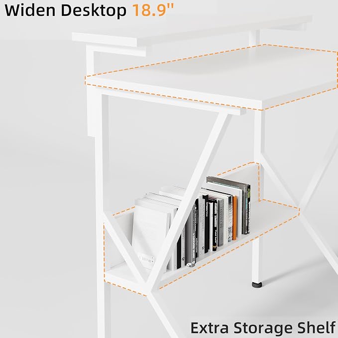 COTUBLR Small Desk, 27.5 Inch Small Computer Desk for Small Spaces, Computer Desk with Adjustable Monitor Stand, Compact Desk with Storage, Tiny Desk Study Desk for Bedroom Home Office, White - Image 5
