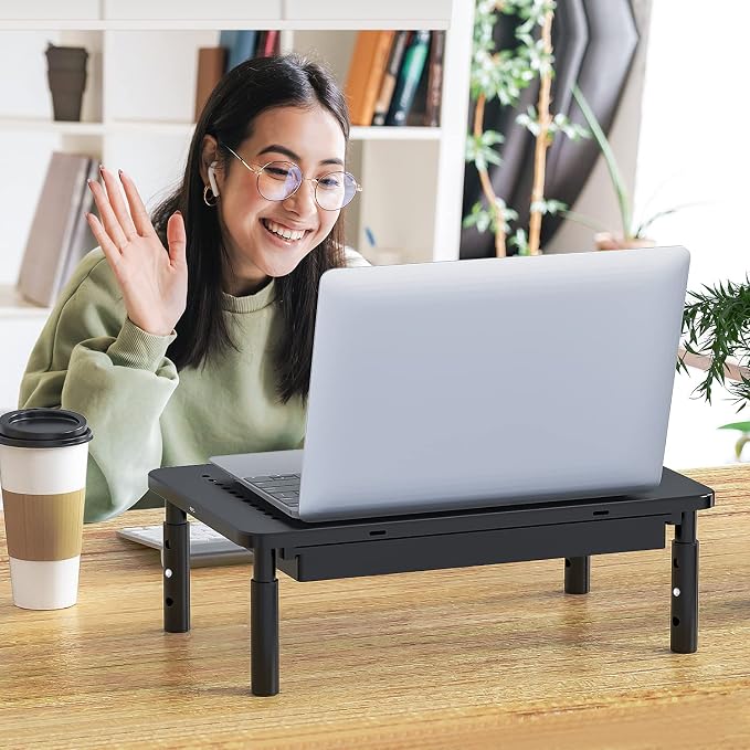 WALI Computer Monitor Stand with Storage, Desk Monitor Riser 3 Height Adjustable, Laptop Riser with Airflow Vents, Desk Organizer for Computer, Laptop, Printer, Notebook (STT003D-B), 1 Pack, Black - Image 8