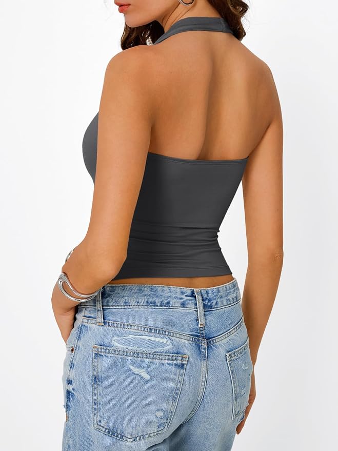 Trendy Queen Halter Tops for Women Going Out Summer Top | Cowl Neck Shirts, Sexy Backless, Fashion Y2K Clothes, Perfect for Party, Club, Vacation, Pair with High-waisted Bottoms - Image 4
