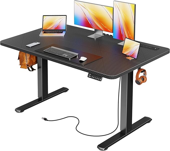 Huuger Electric Standing Desk with Power Outlets and USB-C Port, 47 X 24 Inch Height Adjustable Desk, Sit Stand Desk for Home Office, Computer & Gaming Desk with 4 Presets, Carbon Black by Huuger
