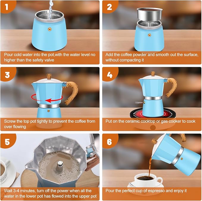 6 Cup Aluminum Espresso Stovetop Moka Pot Express Coffee Maker Percolator Italian Classic Mocha Coffee Machine for Italian and Cuban Cafe Brewing for Home & Camping 300ml 10oz - Image 8