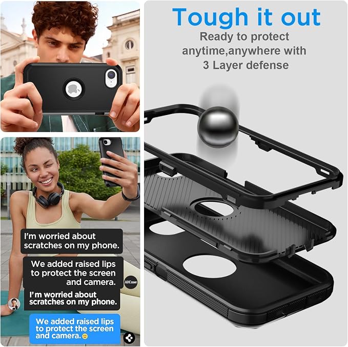 AICase for iPhone 17e/iPhone 16e Case 2026,Heavy Duty Drop Protection Full Body Rugged Shockproof/Drop Proof/Dust proof Military Protective Tough Durable Cell Phone Cover for iPhone 17e/16e 6.1_3 - Image 3