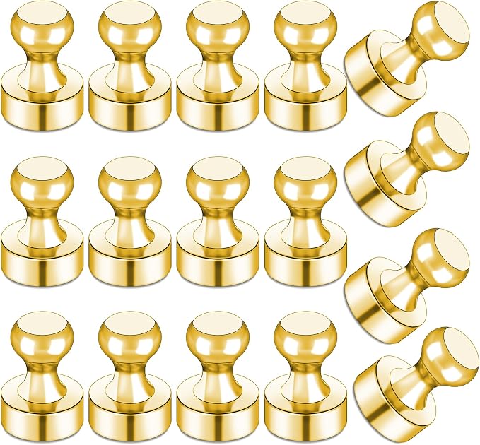 LOVIMAG Fridge Magnets 16Pcs, Magnet for Refrigerator Whiteboard, Gold | Small Strong Neodymium Metal Cute Push Pin for Classroom, Kitchen, Accessories Decorative, Office, Calendar by LOVIMAG