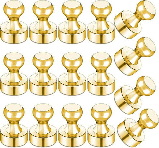 LOVIMAG Fridge Magnets 16Pcs, Magnet for Refrigerator Whiteboard, Gold | Small Strong Neodymium Metal Cute Push Pin for Classroom, Kitchen, Accessories Decorative, Office, Calendar by LOVIMAG
