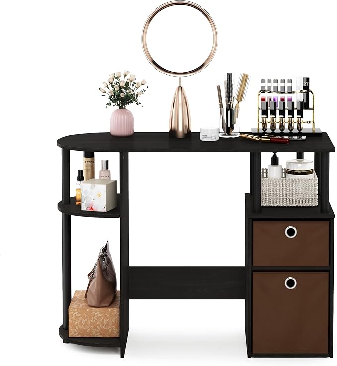 Furinno JAYA Desk, 38.4" Wide Gaming Desk with Bin Drawers, Computer Desk with Side Shelf, Office Desk for Study, Home Office, Bedroom, Dorm, Study Room, Espresso - Image 5