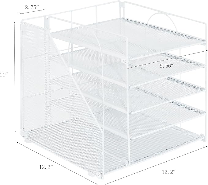 LEKETREE Desk Organizers and Accessories, 5-Tier Paper Letter Tray Organizer with File Holder, Desktop Organizer for Office Supplies (White) - Image 3