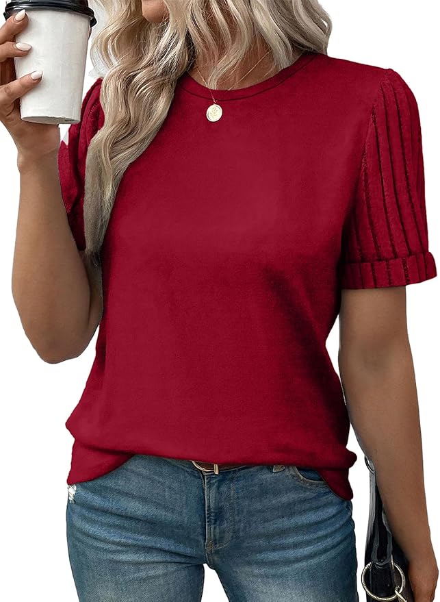 SHEWIN Women's Short Sleeve Summer Tops Crewneck Knit Solid Loose Casual Basic T Shirts Tee Blouses by SHEWINBeYourFashionStylist