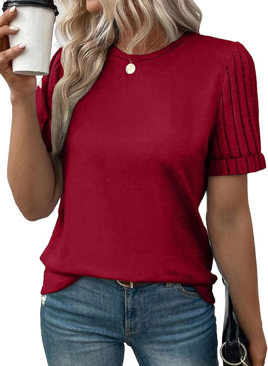 SHEWIN Women's Short Sleeve Summer Tops Crewneck Knit Solid Loose Casual Basic T Shirts Tee Blouses by SHEWINBeYourFashionStylist