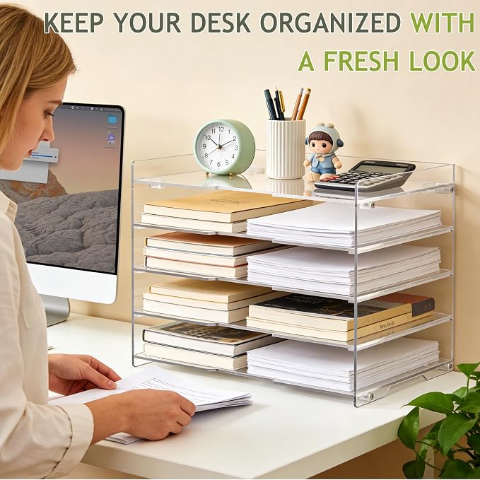 KKU 5 Tier Clear Acrylic Desk Organizer, Letter Tray Paper File Desk Organizer and Accessories For Office Supplies - Image 6