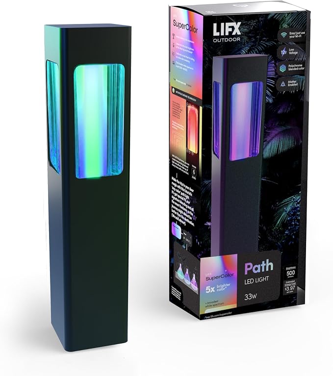 LIFX Supercolor Smart LED Square Path Light, Outdoor Wi-Fi Landscape Lighting with 6 Addressable Color Zones, RGBW Dynamic Effects, Works with Alexa, Google, HomeKit & SmartThings, LFX/LV/Path/SQR by LIFX