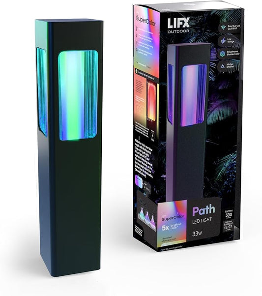 LIFX Supercolor Smart LED Square Path Light, Outdoor Wi-Fi Landscape Lighting with 6 Addressable Color Zones, RGBW Dynamic Effects, Works with Alexa, Google, HomeKit & SmartThings, LFX/LV/Path/SQR by LIFX