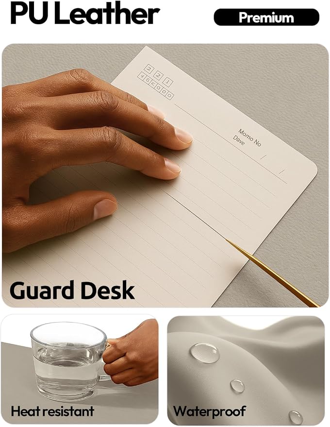 YSAGi Leather Desk Pad Protector, Office Desk Mat, Large Mouse Pad, Non-Slip PU Leather Desk Blotter, Laptop Desk Pad, Waterproof Desk Writing Pad for Office and Home (Olive Beige, 23.6" x 13.8") - Image 3