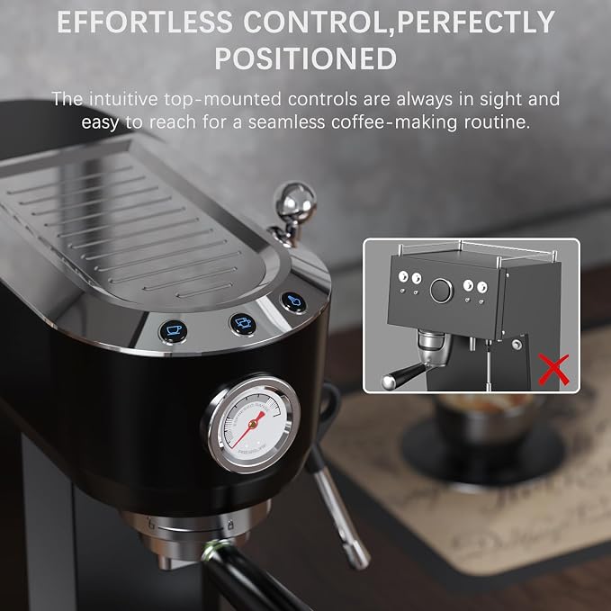 Espresso Machine with Powerful Steam Milk Frother, 20 Bar Coffee Machine for Latte, Cappuccino, Compact Espresso Maker for Home, Fast Heating, 42oz Removable Water Tank, Black - Image 9