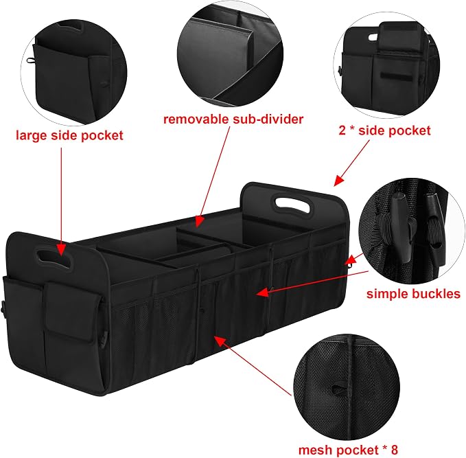 Femuar Large Capacity Trunk Organizer, Waterproof Car Accessory, Non-Slip, Foldable, Suitable for All Vehicles, Black - Image 5
