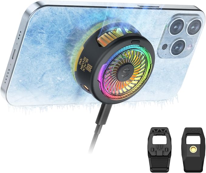 Black Shark FunCooler 5 Magnetic Cell Phone Cooler for Gaming, Portable Mobile Phone Cooling Fan with RGB Light, Cellphone Radiator for iPhone Magnetic Series/Android/Tablet/iPad (Black) by BlackShark
