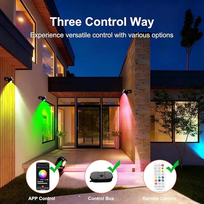 VTimes 8pcs Smart RGBW Landscape Lights IP65 Waterproof Outdoor SpotLights | Low Voltage Landscape Lighting, APP & Remote Control and Timing, Color Changing Outdoor for Yard, Garden, Lawn, Holiday Decor - Image 2