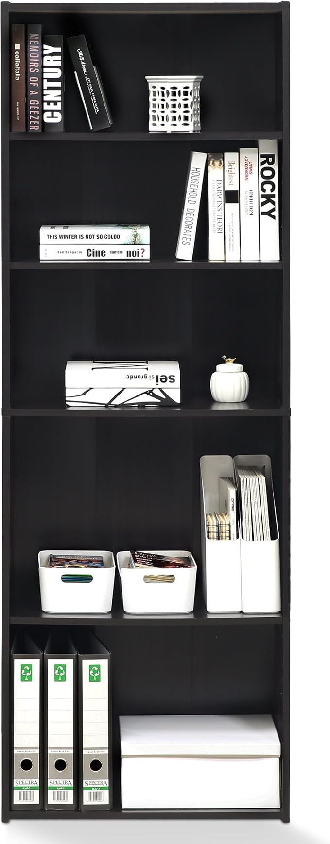FURINNO Wright 5-Shelf Bookcase, Cinnamon Cherry - Image 6