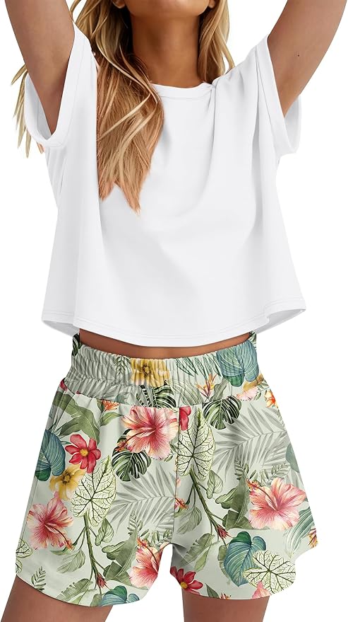 WIHOLL Two Piece Sets for Women Summer Lounge Short Sets Cap Sleeve Crew Neck Sweatsuit with Pocket XS-2XL - Image 4