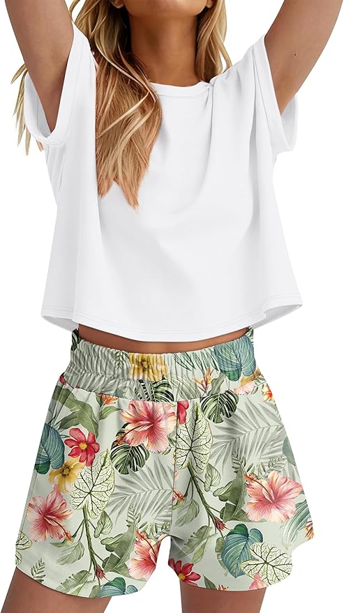 WIHOLL Two Piece Sets for Women Summer Lounge Short Sets Cap Sleeve Crew Neck Sweatsuit with Pocket XS-2XL - Image 4