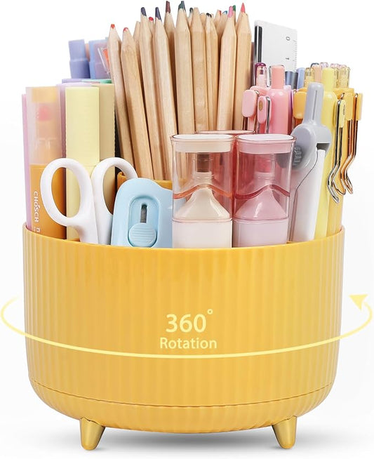 SKYDUE 360 Degree Rotating Desk Organizer, Dual-Purpose Pencil Pen Holder, Rotating Desk Pen Organizer with 5 Slots, Pencil Cup for Office, School, Home by SKYDUE