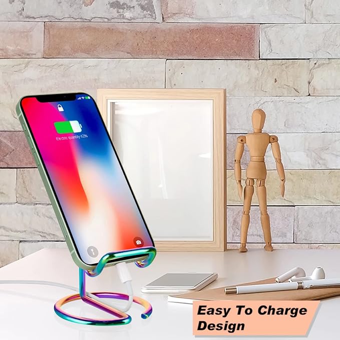 ROPOSY Cell Phone Stand for Desk, Cute Metal Rainbow Cell Phone Stand Holder Desk Accessories, Compatible with All Mobile Phones, iPhone, iPad - Image 4