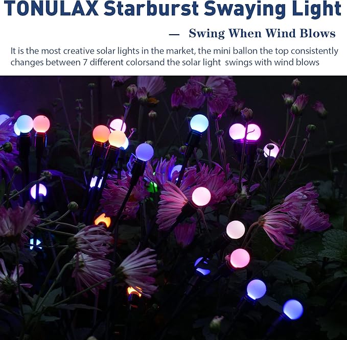 TONULAX Solar Garden Lights, Starburst Swaying When Wind Blows, Solar Lights Outdoor Decorative, Color Changing RGB Light for Yard Patio Pathway Decoration(4 Pack) - Image 5
