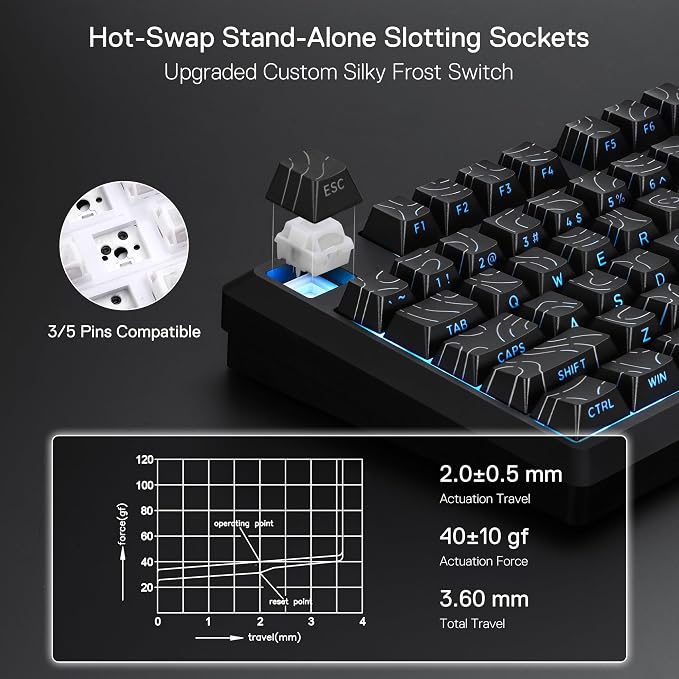 Redragon K737 PRO Wireless 87 Keys Gasket Gaming Keyboard, 80% Premium CNC Aluminum Mechanical Keyboard, Hot-Swap South-Facing LED Socket, 5-Layer Noise Dampening, Side-Printed PBT Contour Line Keycap - Image 6
