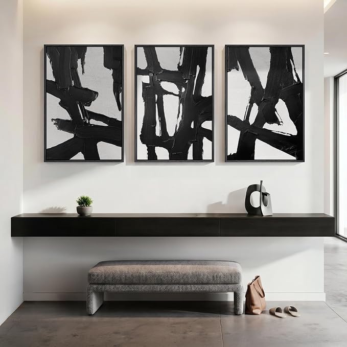 Large Framed Black and White Abstract Wall Art for Living Room, 3 Piece Canvas Prints Paintings Artwork for Walls, Modern Minimalist Wall Decor for Bedroom Dining Room Office hallway 24x36 In - Image 7