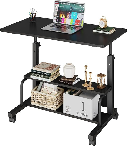 DUMOS Rolling Desk, Storage Shelves, Laptop Table, Home Office | Height Adjustable Design, Computer Desks on Wheels, Portable for Small Spaces Use, Black by DumosLifestyle