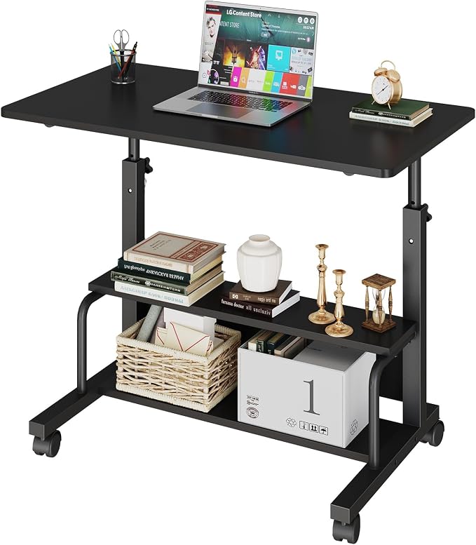 DUMOS Rolling Desk, Storage Shelves, Laptop Table, Home Office | Height Adjustable Design, Computer Desks on Wheels, Portable for Small Spaces Use, Black by DumosLifestyle
