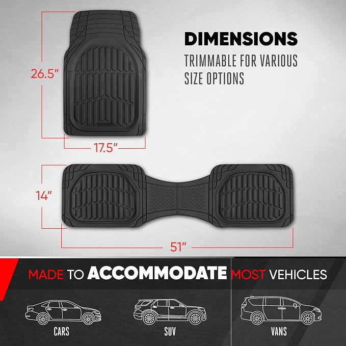 Motor Trend FlexTough LITE Rubber Car Mats Full Set - All Weather Floor Mats for Cars & SUVs - Automotive Waterproof Black Car Floor Mats for Cars Interior Accessories Universal Trim-to-Fit - Image 4