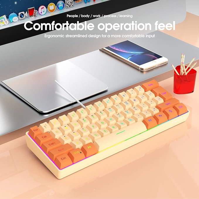 Snpurdiri 60% Wired Gaming Keyboard, RGB Backlit Ultra-Compact Mini Keyboard, Waterproof Mini Compact 61 Keys Keyboard for PC/Mac Gamer, Typist, Travel (Orange and Cream) | Backlit Ultra-Compact Mini Gaming Keyboard for PC/Mac Gamer, Typist, Travel - Image 8