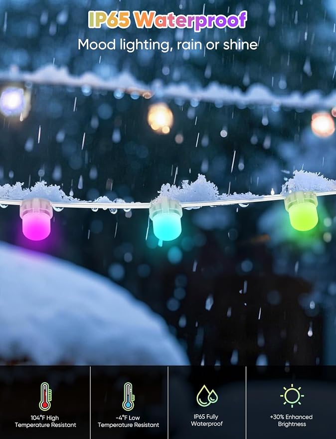 APPECK Outdoor String Lights 76FT with 200 LEDs, RGB Outdoor Patio Lights | IP65 Waterproof Porch String Lights, Color Changing, Scene Modes, for Garden Yard Holiday Party Daily Decor, Alexa Compatible - Image 6