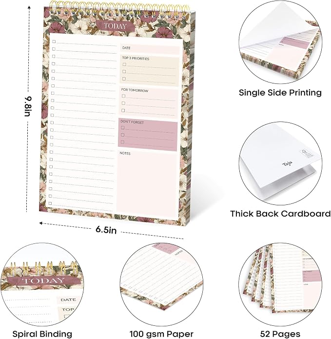 Taja To Do List Notepad, Undated Daily Planner for Work and Goal Setting | Mauve Muse, 52 Sheets, 9.8" x 6.5" , for Office, Home and school, Daily Task Planning, Notes and Everyday Organization - Image 6