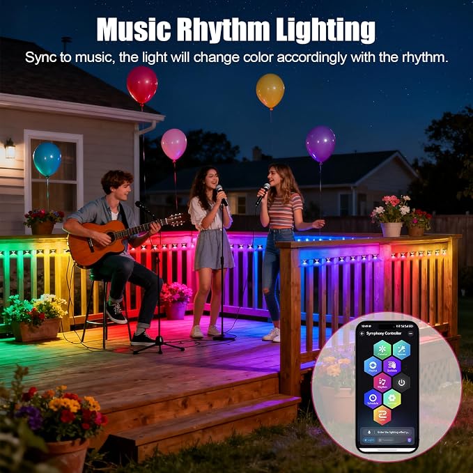 GOESWELL Smart Permanent Outdoor Lights for Patio: IP68 Waterproof Smart Balcony Lights with App & Remote Control - 16ft Garden Fence Light with 25 LED Bulbs for Railing Stair Decor - Image 3