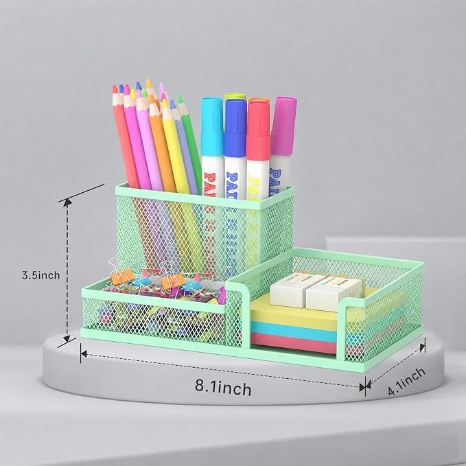 SUPEASY Pen Holder Desk Organizer, Office Supplies Pencil Holder with 3 Compartments, Desk Accessories and Workspace Organizers for Home School Classroom, Green - Image 3