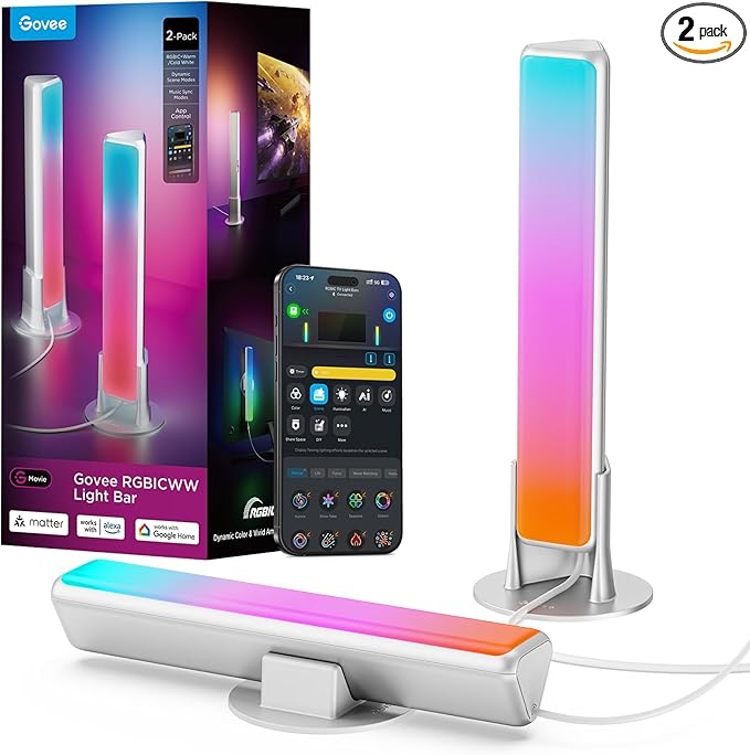 Govee Smart Light Bar, RGBICWW TV Lights for Living Room, Gaming, Silver | Compatible with SmartThings, Matter, Alexa, LED Light Bar with Scene and Music Modes for Living Room, Gaming, PC, App Control by Unknown