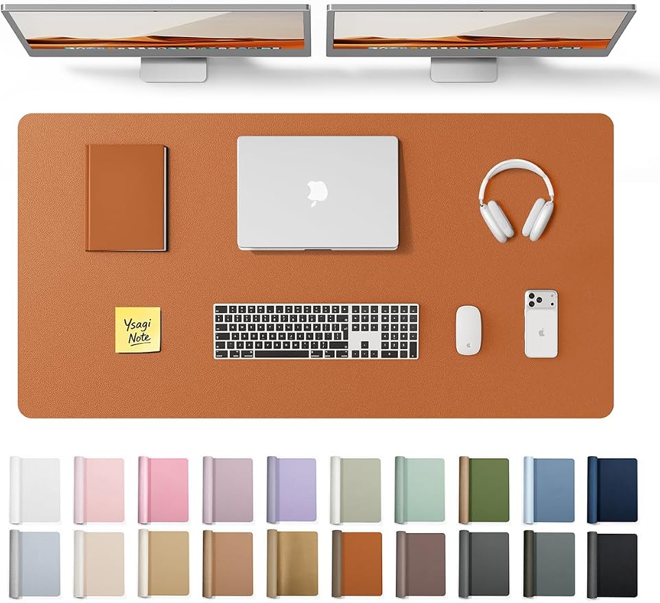 YSAGi Leather Desk Protector, Office Mat, Large Mouse Mat, Non-Slip PU Leather Blotter, Laptop Desk Pad, Waterproof Writing Pad for Office and Home (Brown, 47.2" x 23.6") by YSAGi
