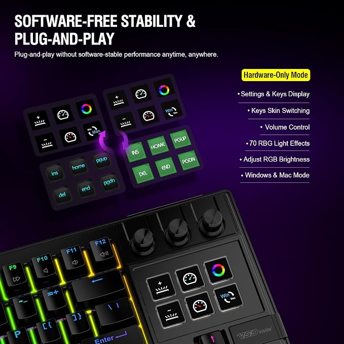 K1 Pro Macro Keyboard, Wired Only Full-Key Programmable On-Board Keypad, Custom Gaming Streaming Mechanical Keyboards with Screen & Knob, Gasket, RGB Backlit, Hot Swappable Shortcut Pad - Image 6