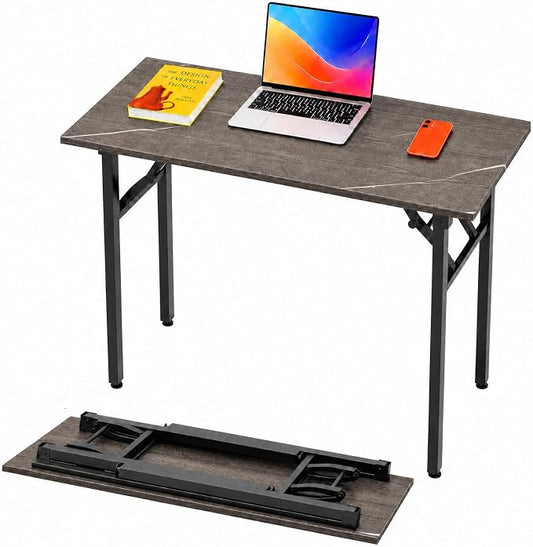 Folding Table Computer Desk - 43.3" No Assembly Folding Desk Design and Foldable Office Desk, Small Desk for Bedroom, Compact Storage Portable Use for Dorm and RV Small Space, Marble Greige by HMFOR