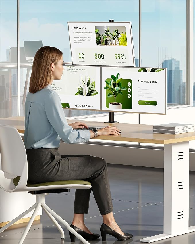 monTEK Triple Monitor Stand for 17-32" Screens, 22 lbs Each | Three-screen desk mount, height adjustment, tilt, swivel, rotation, clamp/grommet bases and VESA 75/100 - Image 8