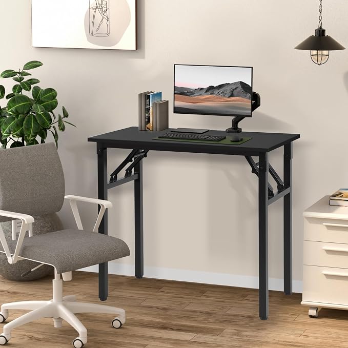 Panana Small Foldable Computer Desk, 31.5 inch Folding Home Office Desk for Small Spaces, Modern Simple Style for Home, Office, Study, Writing, No Assembly Required (Black, 31.5" x 15.7") - Image 5