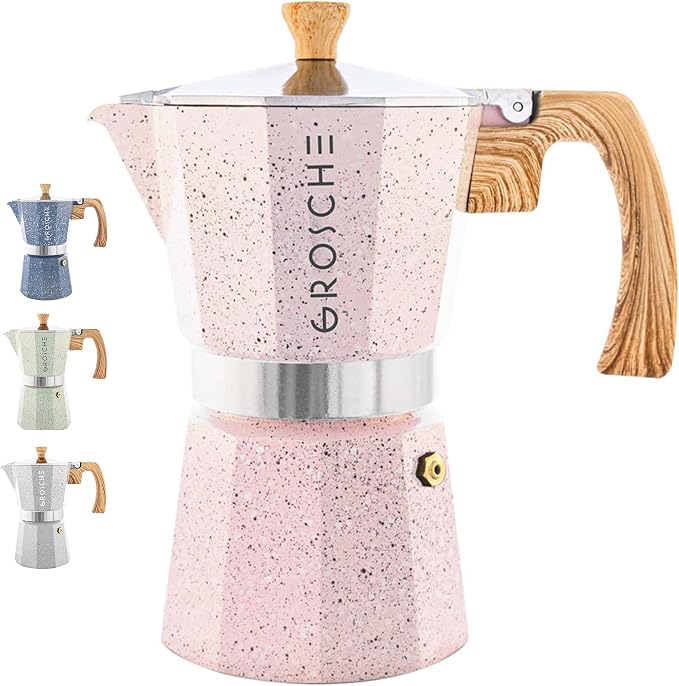 GROSCHE Milano Stovetop Espresso Maker Moka Pot 9 espresso Cup 15.2 oz Pink | Cuban Coffee Maker And Italian Moka Pot For Stovetop Espresso; For Gas, Electric, And Propane Stoves With A Soft-Touch Handle by GROSCHE