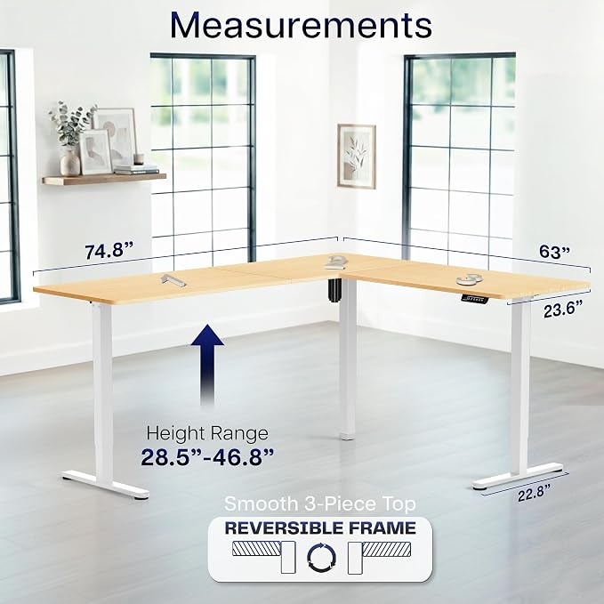 VIVO Real Bamboo 75 x 63 in Corner Standing Desk, DESK-E3CTWO-75 | Electric, Large Reversible L-Shaped Table, Sit Stand Height Adjustable, Memory Controller, Office Furniture Sets, Black Frame - Image 5