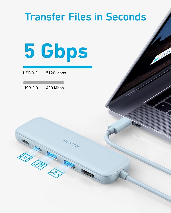 Anker USB C Hub, 5-in-1 USBC to HDMI Splitter with 4K Display | 85W Max PD, 1 Powered USB-C 5Gbps & 2 Powered USB-A 3.0 5Gbps Data Ports, for MacBook Pro, MacBook Air, Dell and More (Blue) - Image 4