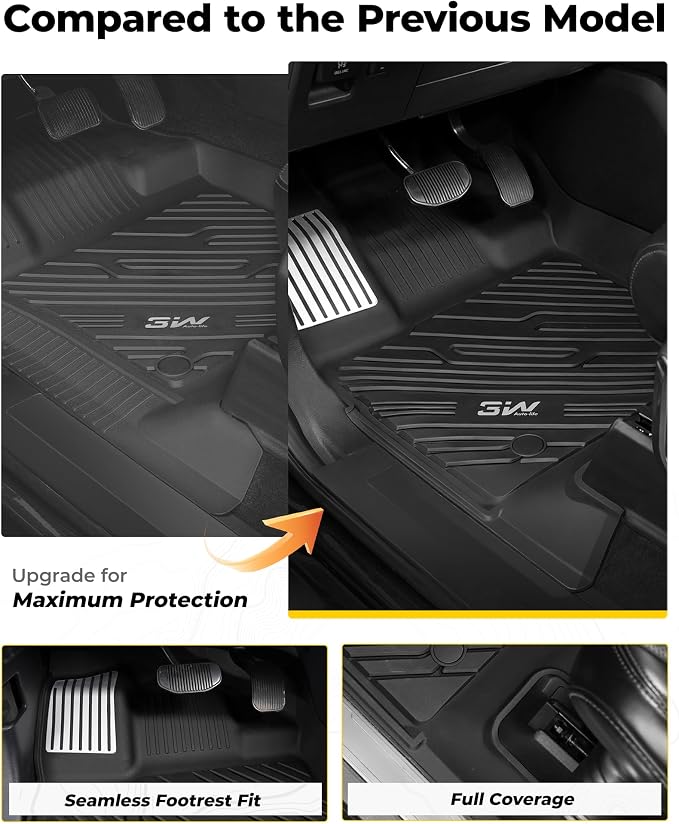 3W Floor Mats (with Metal Pedals) for Ford F-150 2015-2026 & F150 Lightning 2022-2025 SuperCrew (w/o Fold Flat Storage), TPE All Weather Custom Fit, Front & Rear 3PCS | Heavy Duty, Easy Clean - Black - Image 4