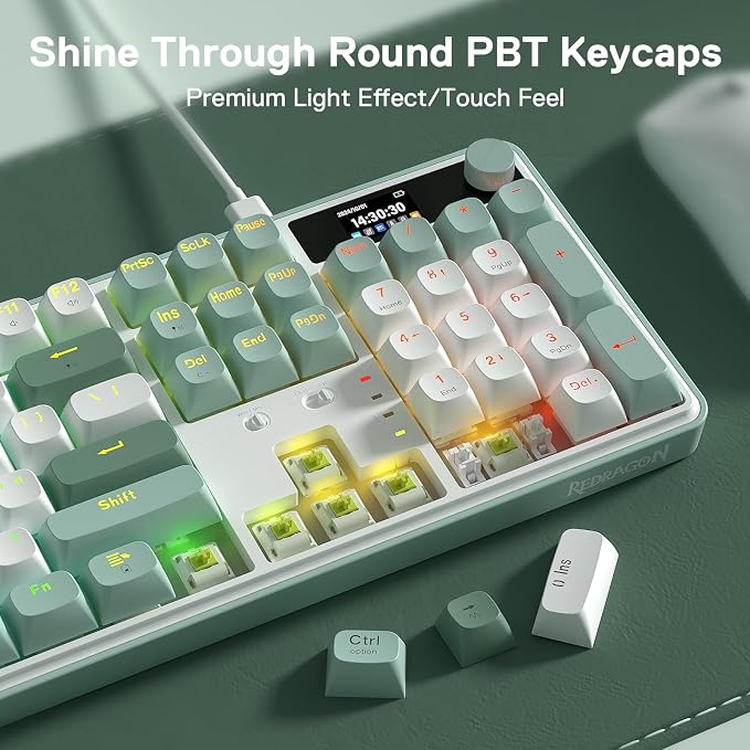 Redragon K761 PRO Wireless 104-Key Gasket Gaming Keyboard, Screen & Knob | Easy-Control LED Info Display, 0-Delay Tri-Mode, Cushioned 5-Layer Noise Dampening for Creamy Thocky Sound, Standard 104 keys - Image 8