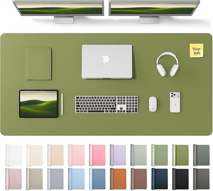 YSAGi Leather Desk Pad Protector, Office Desk Mat, Large Mouse Pad, Non-Slip PU Leather Desk Blotter, Laptop Desk Pad, Waterproof Desk Writing Pad for Office and Home (Green,55" x 24") by YSAGi