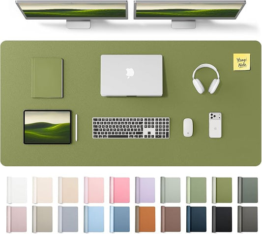 YSAGi Leather Desk Pad Protector, Office Desk Mat, Large Mouse Pad, Non-Slip PU Leather Desk Blotter, Laptop Desk Pad, Waterproof Desk Writing Pad for Office and Home (Green,55" x 24") by YSAGi